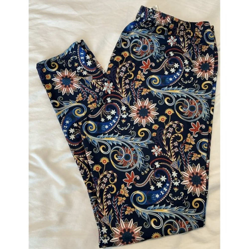 Chadwicks Festival Floral Paisley‎ Blue Multi Stretch Knit Pants - Size L